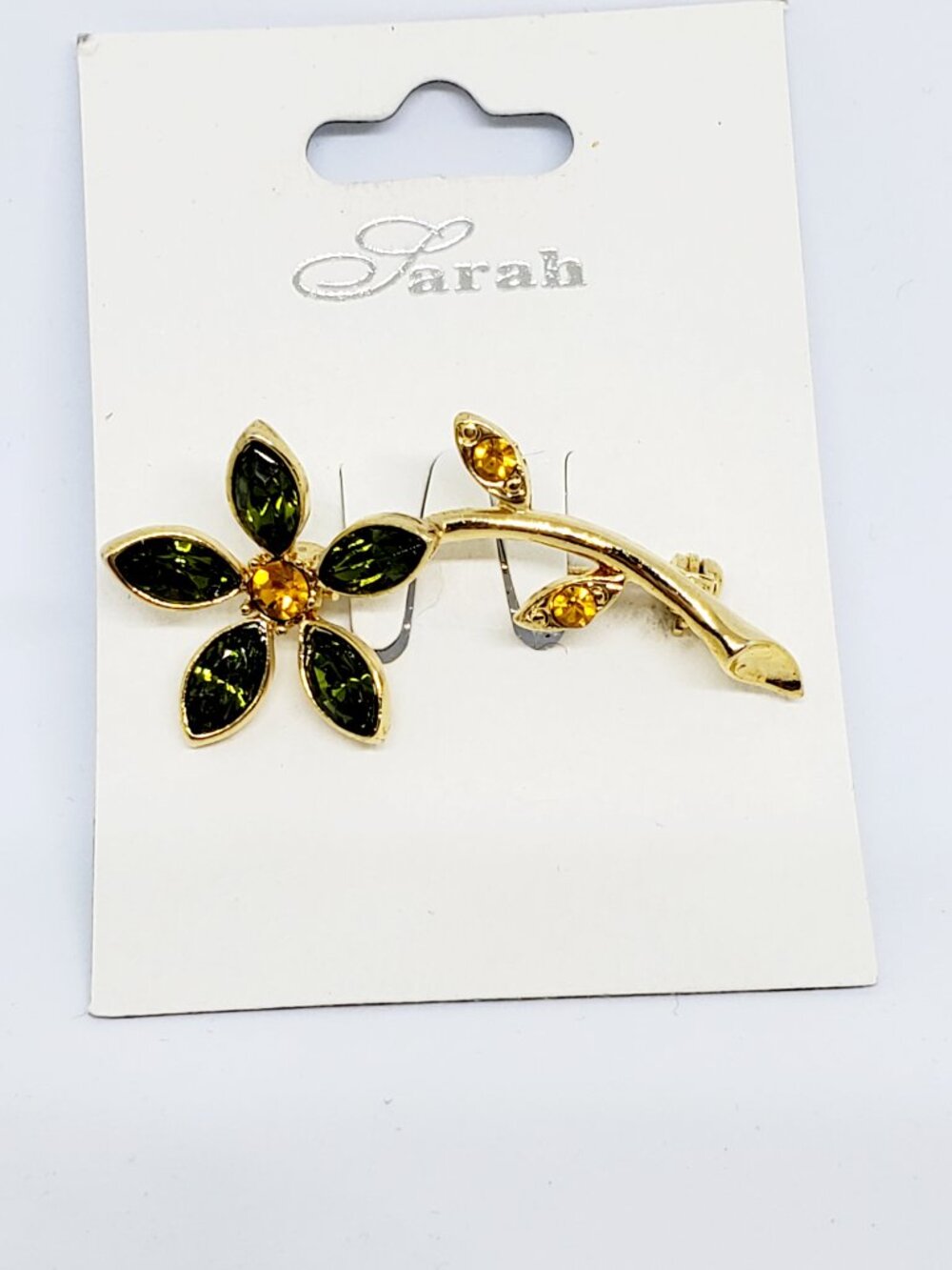 Sarah Green Marquise Crystal Flower Yellow Crystal Leaves Pin Brooch